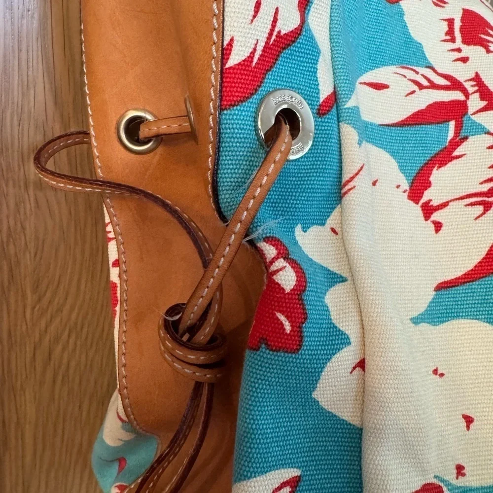Vintage Kate Spade Floral Canvas Leather Tote Lined